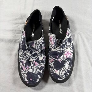 Merrell Floral Slip On Shoes Womens 7.5 Black Pink White Textile Flats J93890